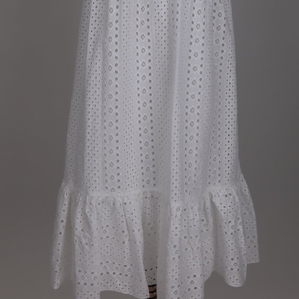🌺 J. Crew NWT White Eyelet Ruffled Midi Cotton Sleeveless Tiered Summer Dress 0 - Picture 2 of 8